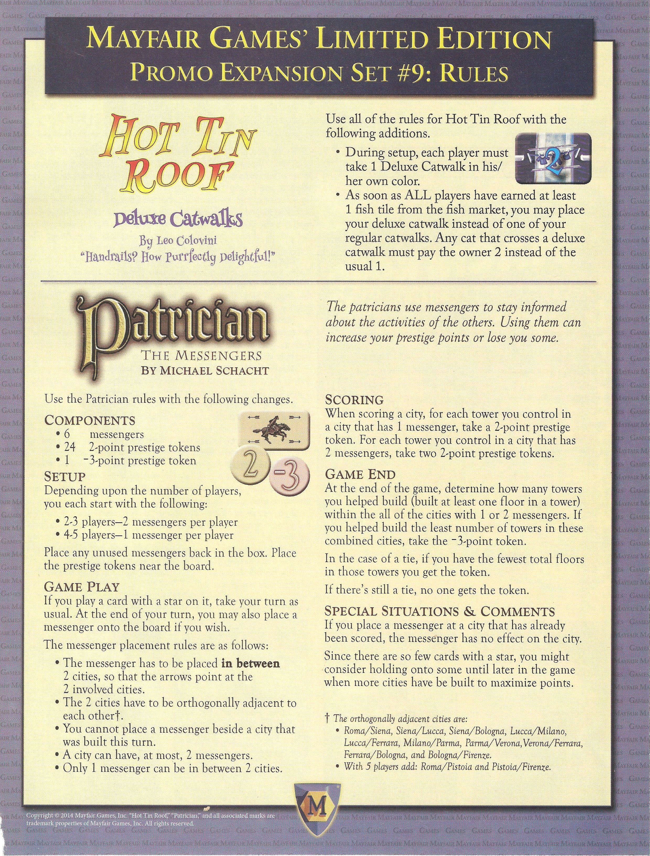 Mayfair Games' Limited Edition Promo Expansion Set #9 box art