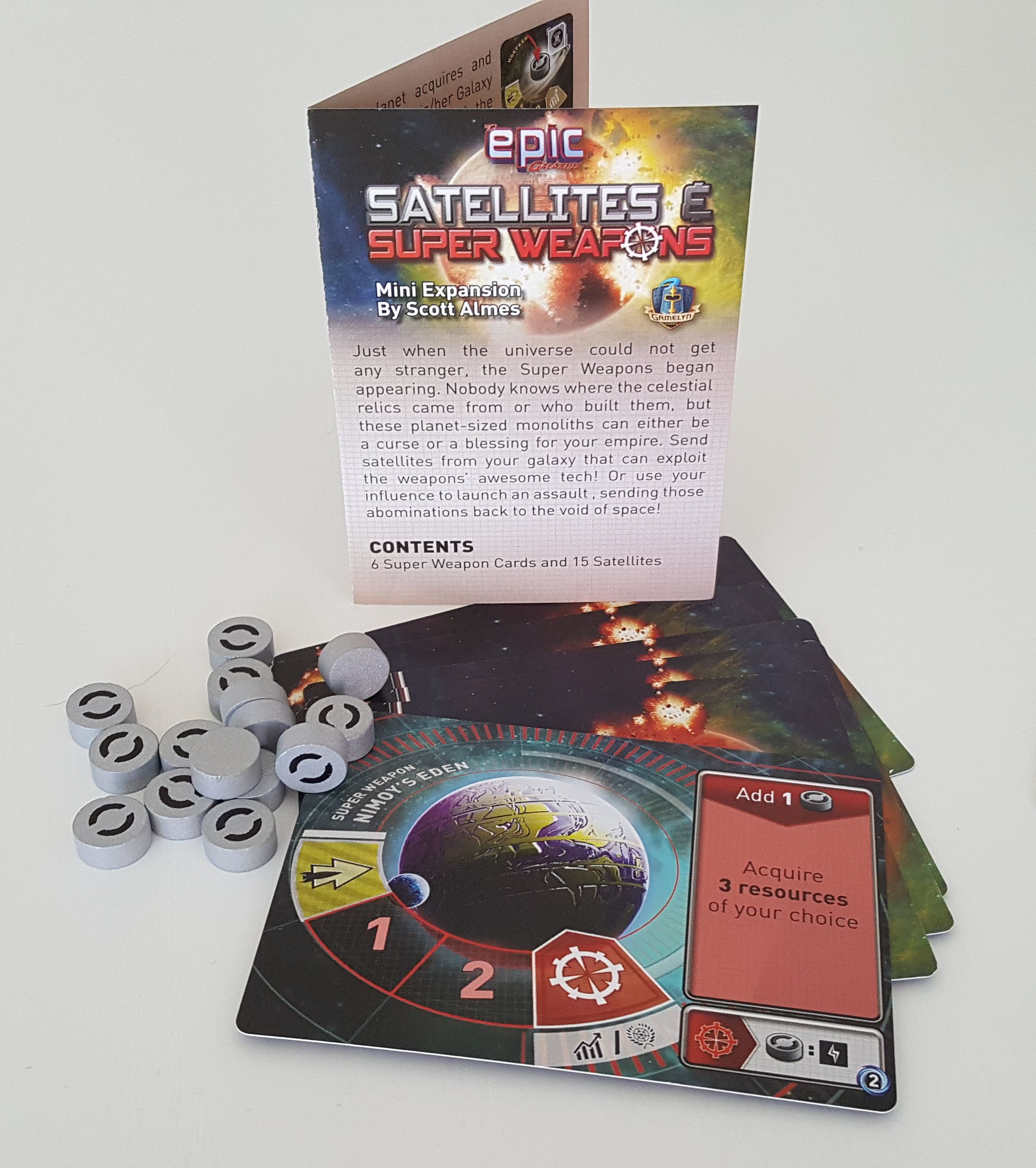 Tiny Epic Galaxies: Satellites & Super Weapons Mini Expansion box art