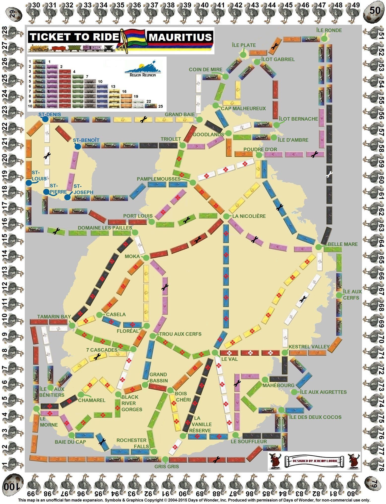 Mauritius & Réunion (fan expansion for Ticket to Ride) box art