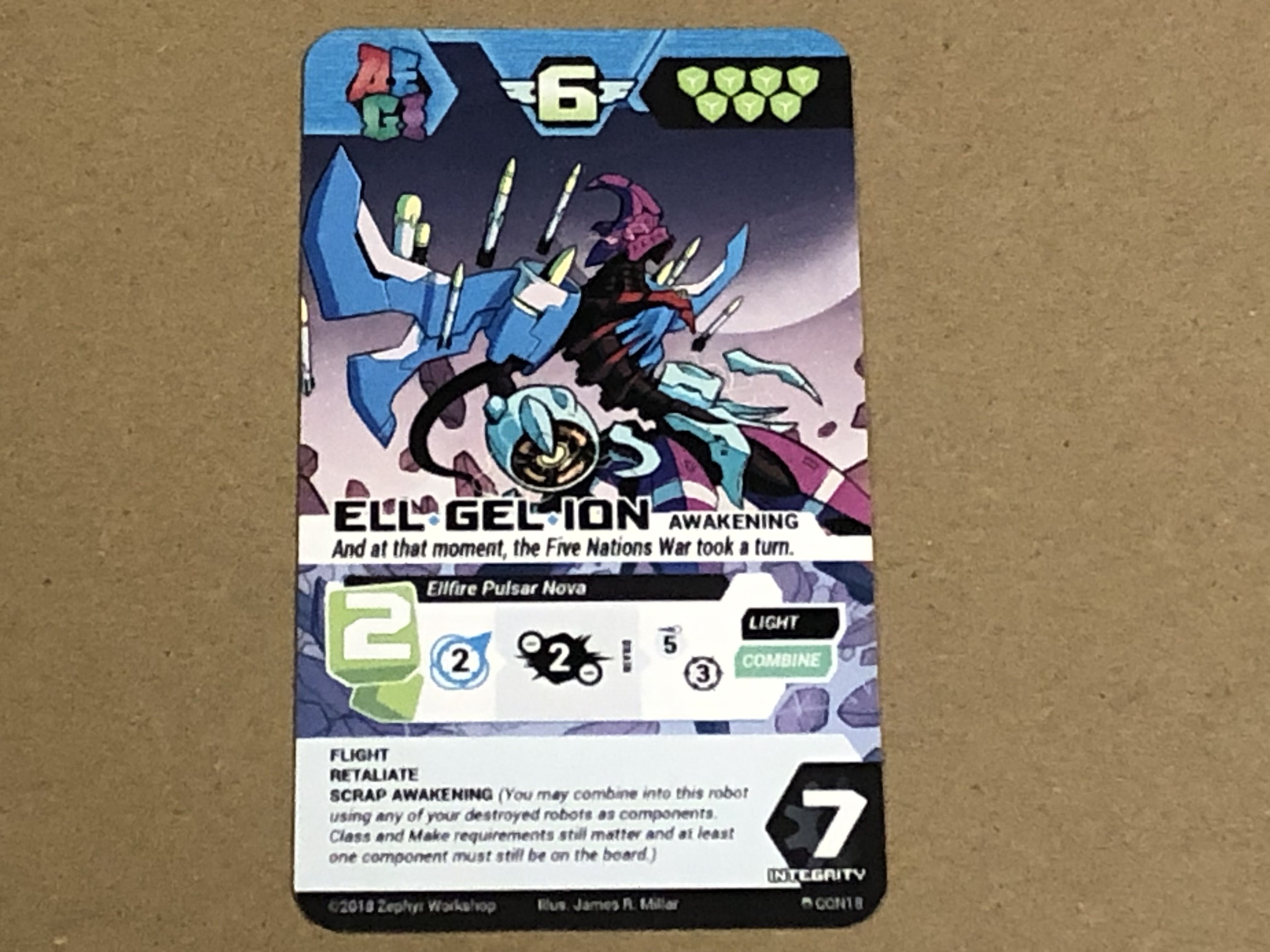 Coperta A.E.G.I.S.: Combining Robot Strategy Game – Ell Gel Ion Promo Card