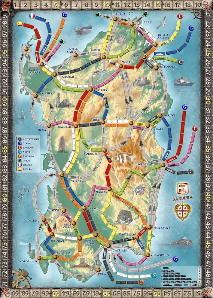 Sardinia (fan expansion for Ticket to Ride) box art