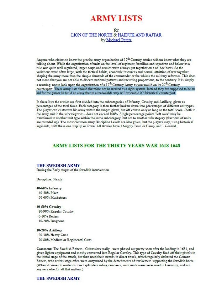 Army Lists for Lion of the North & Haiduk and Rajtar box art