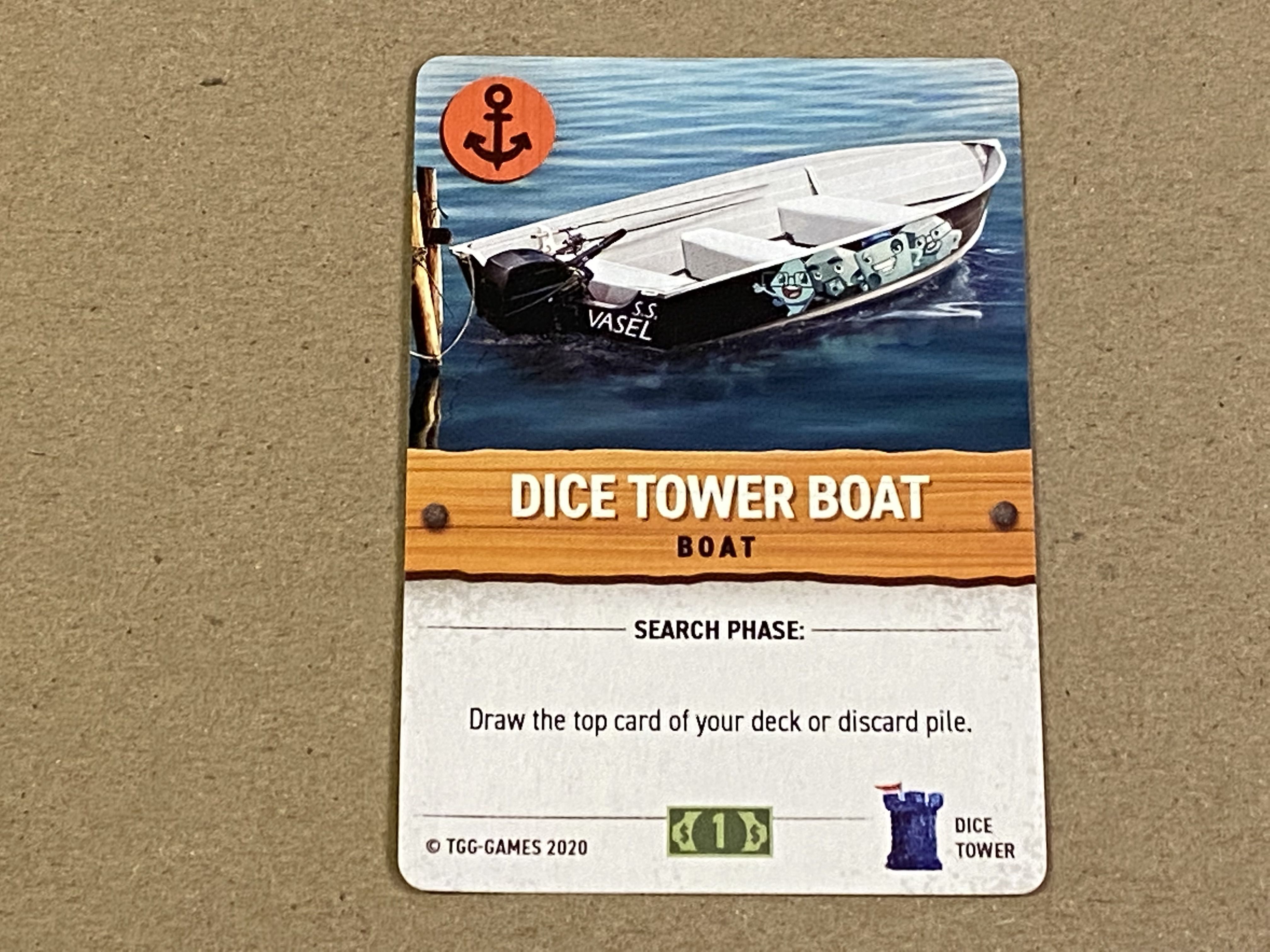 Tournament Fishing: The Deckbuilding Game – Dice Tower Boat Promo Card box art
