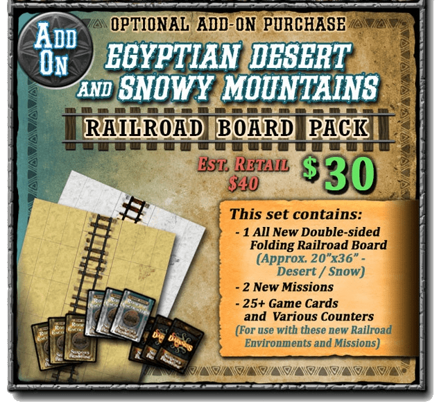 Shadows of Brimstone: Egyptian Desert and Snowy Mountains Railroad Board Pack box art