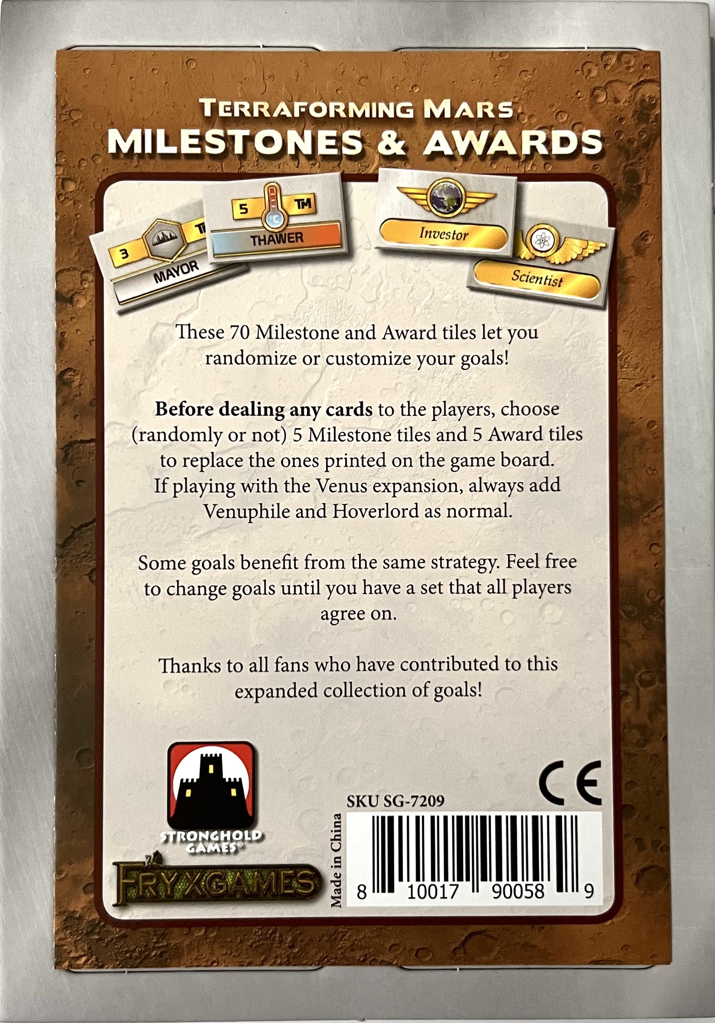 Coperta Terraforming Mars: Milestones & Awards