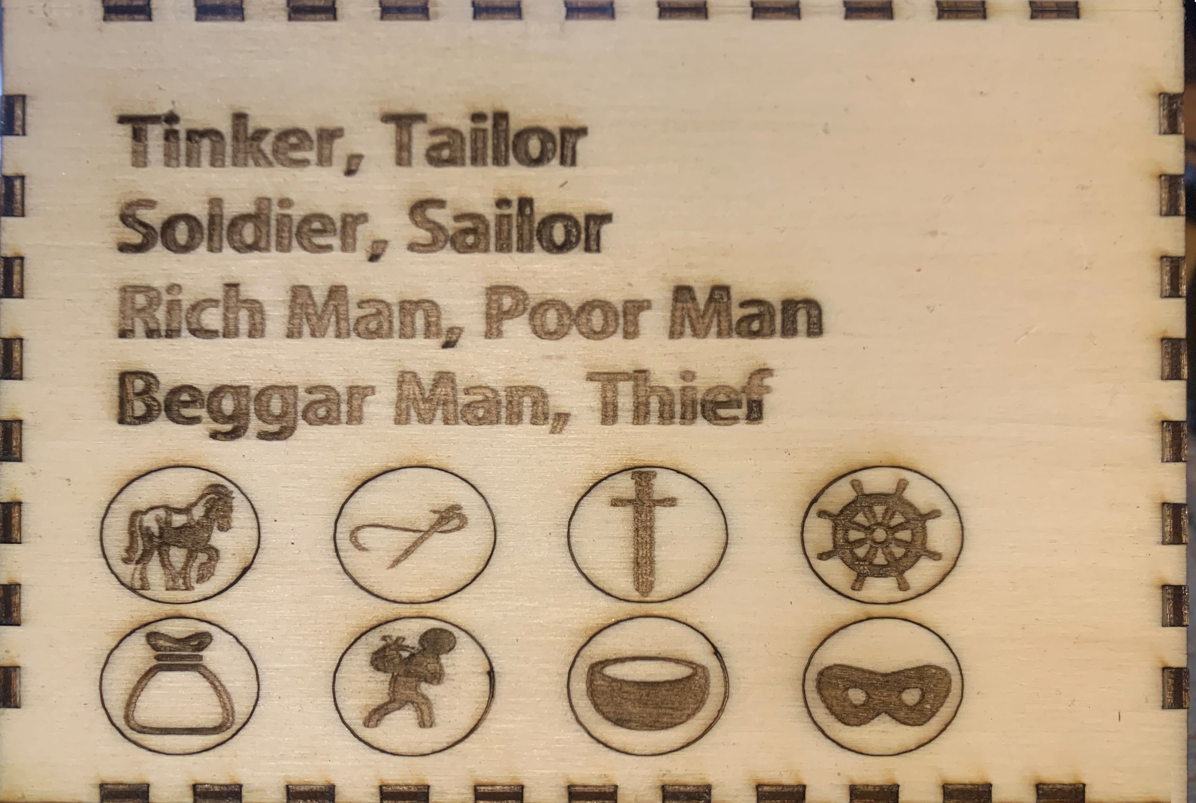 Tinker, Tailor, Soldier, Sailor, Rich Man, Poor Man, Beggarman, Thief. box art