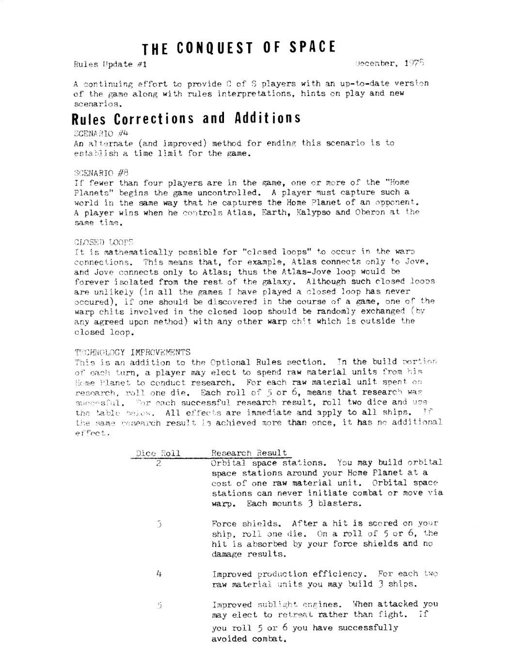 The Conquest of Space: Rules Update #1 doboz