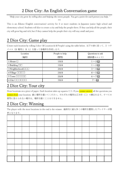 Coperta 2 Dice City: An English conversation game