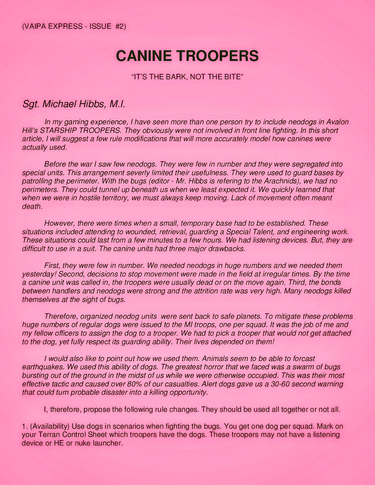 Canine Troopers (fan expansion for Starship Troopers) box art